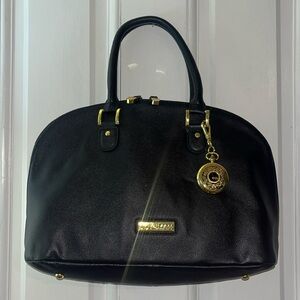 Joy & Iman black zip around leather pebble satchel shoulder bag.